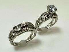 Dazzling 14 Kt Gold Plate 2 Band 1.5 Ct White Ice Blue Lab Simulated Diamond Ring Set