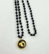 18KT Gold Plated Persian Army Winged Lion Pendant With Long black Onyx Beads Necklace
