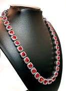 Beautiful 14 Kt White Gold Plated Huge 98.3 Gram Simulated Ruby Diamond Tennis Necklace