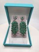 Very high quality hand made emerald and diamonds on silver earrings
