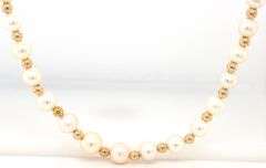 4.5-5mm pearl and gold ball necklace in yellow gold