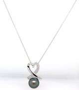 14kt White gold 10.5mm Peacock pearl and diamond pendant on chain