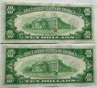 Two Fresh $10 Unc Consecutive 1934 Fed Reserve Notes