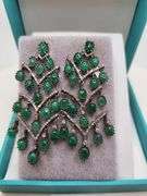 Very high quality hand made emerald and diamonds on silver earrings