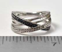 Blue and White Diamond Band Ring in Sterling Silver