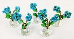 5 Antique Czech Glass Forget-Me-Not Place Card Holders