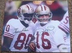 HAND SIGNED JOE MONTANA AND JERRY RICE 8X10 WITH COA