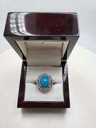 Extremely fine Victorian turquoise and diamond ring on silver