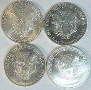 4 Diff. 1986 to 1998 Superb Gem BU better date $1 Silver Eagles