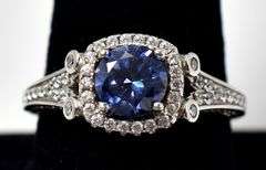 Blue Sapphire and CZ Gemstone Ring in Sterling Silver