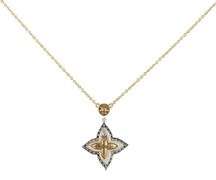 New 0.28ctw Diamond Clover Blossom Frame Two Tone Pendant Necklace in 14K
