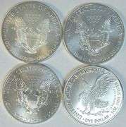 4 Diff. Superb Gem BU $1 Silver Eagles 2010 to 2015
