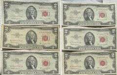 Six 1953 C $2 Red Seal US Notes