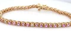 14kt Yellow gold pink sapphire and diamond tennis bracelet