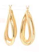 14kt Yellow gold high polish textured double twisted hoop earrings