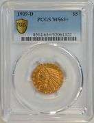 Exceptional Choice BU 1909-D $5 Indian Gold Piece. PCGS MS63+