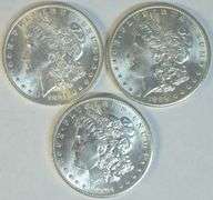 3 Blazing-white Choice BU Morgan Silver Dollars