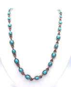 Inspiring 21.15CTW Oval Cabochon-Cut Turquoise, 4.25CTW Single Cut Faceted Rubies & 4.25CTW Diamond 