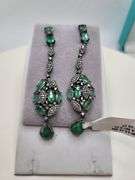 Very high quality hand made emerald and diamonds on silver earrings