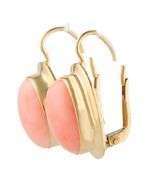 Oval Coral Cabochon Bezel Set Solitaire Leverback Earrings in 18K