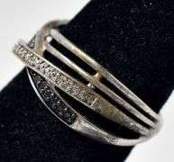 Blue and White Diamond Band Ring in Sterling Silver