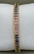 14K Yellow Gold Multi Colored Princess Cut Sapphires Tennis Bracelet