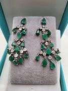 Very high quality hand made emerald and diamonds on silver earrings