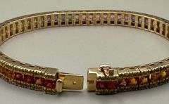 14K Yellow Gold Multi Colored Princess Cut Sapphires Tennis Bracelet