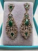 Very high quality hand made emerald and diamonds on silver earrings