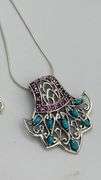 925 Sterling Silver Filigree Design Turquoise And Red Stone Details Necklace