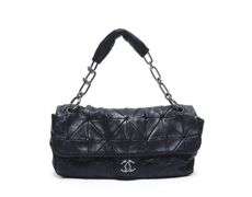 Chanel black lamb skin diamond quilting leather and chain shoulder bag