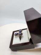 Extremely fine Victorian natural 3 sapphire in center and diamonds ring on silver