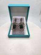 Very high quality hand made emerald and diamonds on silver earrings