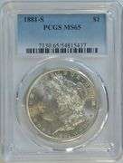 Pristine solid Gem BU 1881-S Morgan Silver Dollar. PCGS MS65