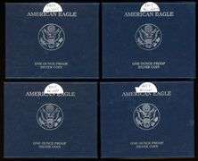 4 Gem Proof $1 Silver Eagles in Original Boxes: 2 each 2005 & 2007