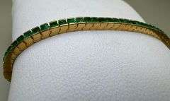 14K Yellow Gold Princess Cut Emerald Tennis Bracelet