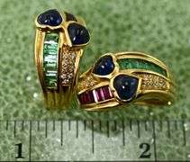 Colorful 18K Sapphire, Ruby, Emerald & Diamond Earrings