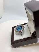 Extremely fine Victorian natural topaz, multi sapphire, diamonds ring on silver