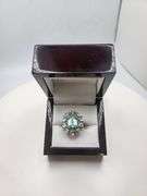 Extremely fine Victorian natural blue topaz and diamonds ring on silver