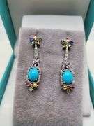 Extremely fine Victorian turquoise and diamonds with sapphire earrings