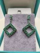 Very high quality hand made emerald on silver earrings
