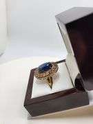 Extremely fine Victorian natural cabochon sapphire in center and diamonds ring on silver
