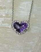 Modern 14K White Gold Amethyst Heart & Diamond Necklace