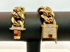 Huge 140 Gram 18 Kt Yellow Gold Plate Cuban Curb Link Bracelet