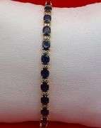 14K Yellow Gold Sapphires and Diamond Tennis Bracelet