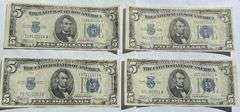Four Clean  Near Unc $5 1934 A Silver Certificates.
