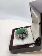 Extremely fine Victorian emerald , opal and diamonds ring on silver