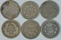 6 Diff. Liberty Seated Half Dimes 1841 to 1871 in circ