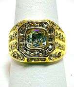 Men's Bold 14 Kt Yellow Gold Plate 4.65 Cttw Lab Simulated Diamond Ring