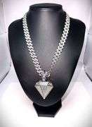 Dazzling Huge 103.5 Gram 18 Kt White Gold Plate Simulated Diamond Chain Pendant Necklace